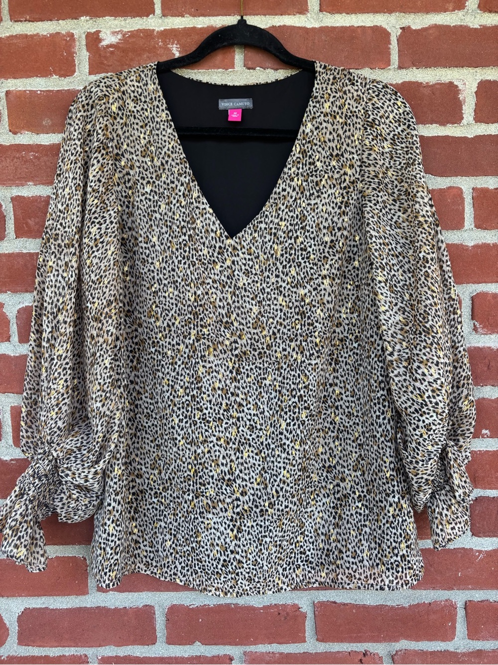 Vince Camuto Leopard Print V-Neck Blouse With Gold Detailing